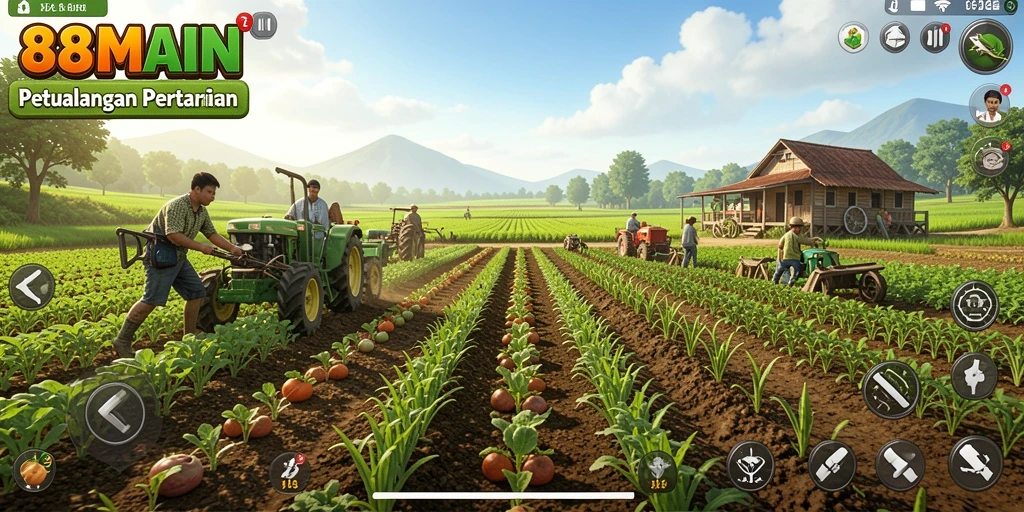 Tampilan gameplay menarik dengan aktivitas bertani dan panen.