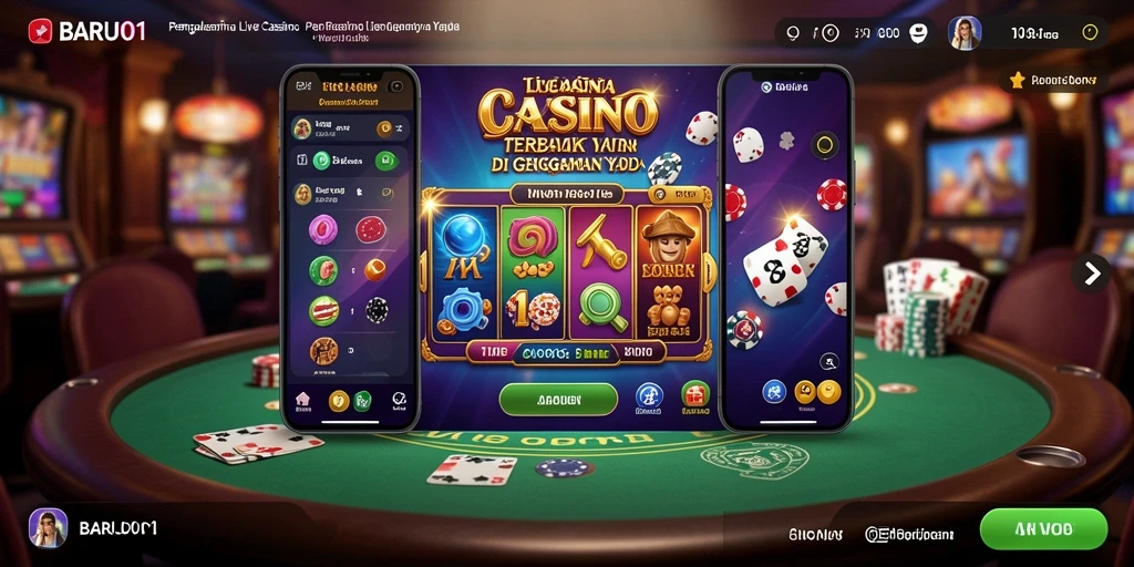 Tangkapan layar gameplay Live Casino BARU01 yang menampilkan dealer langsung dan suasana kasino.