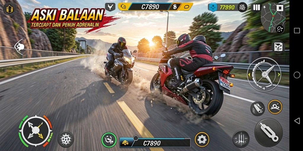 Screenshot gameplay C7890 menampilkan balapan yang sangat mendebarkan.