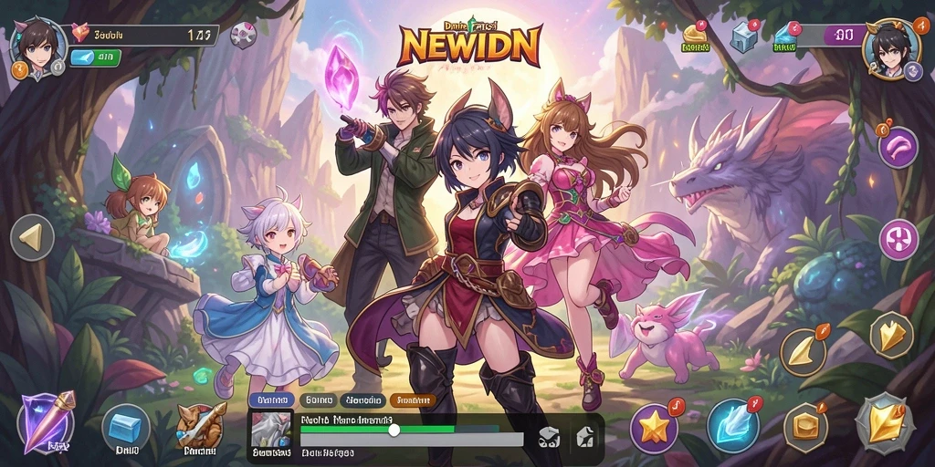 Screenshot gameplay NEWIDN menunjukkan serunya petualangan dalam dunia anime.