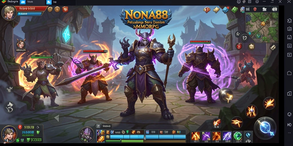 Screenshot gameplay NONA88 menampilkan pertarungan epik dalam dunia MMORPG.