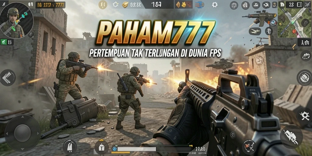 Tampilan menarik gameplay PAHAM777 saat bertempur di peta futuristik.