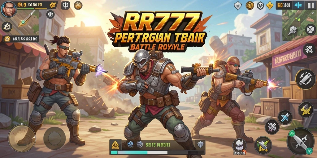 Tangkapan layar utama menunjukkan aksi intens dalam gameplay RR777.