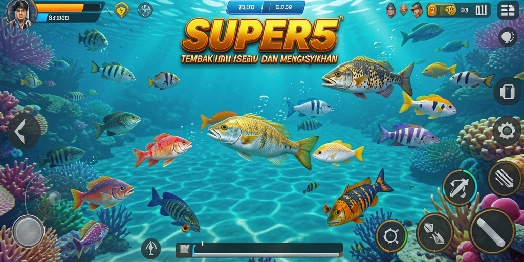 Tampilan gameplay menarik dari SUPER5 saat menangkap ikan.